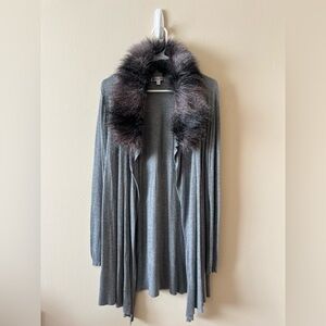 Jennifer Lopez Faux Fur Collared Cardigan